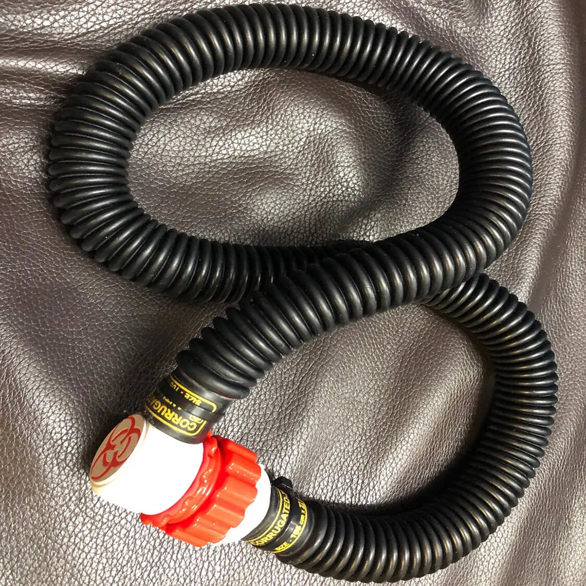 Gas Mask Hose 105cm White/Red Biohazard E-Stim Emporium BDSM Kit